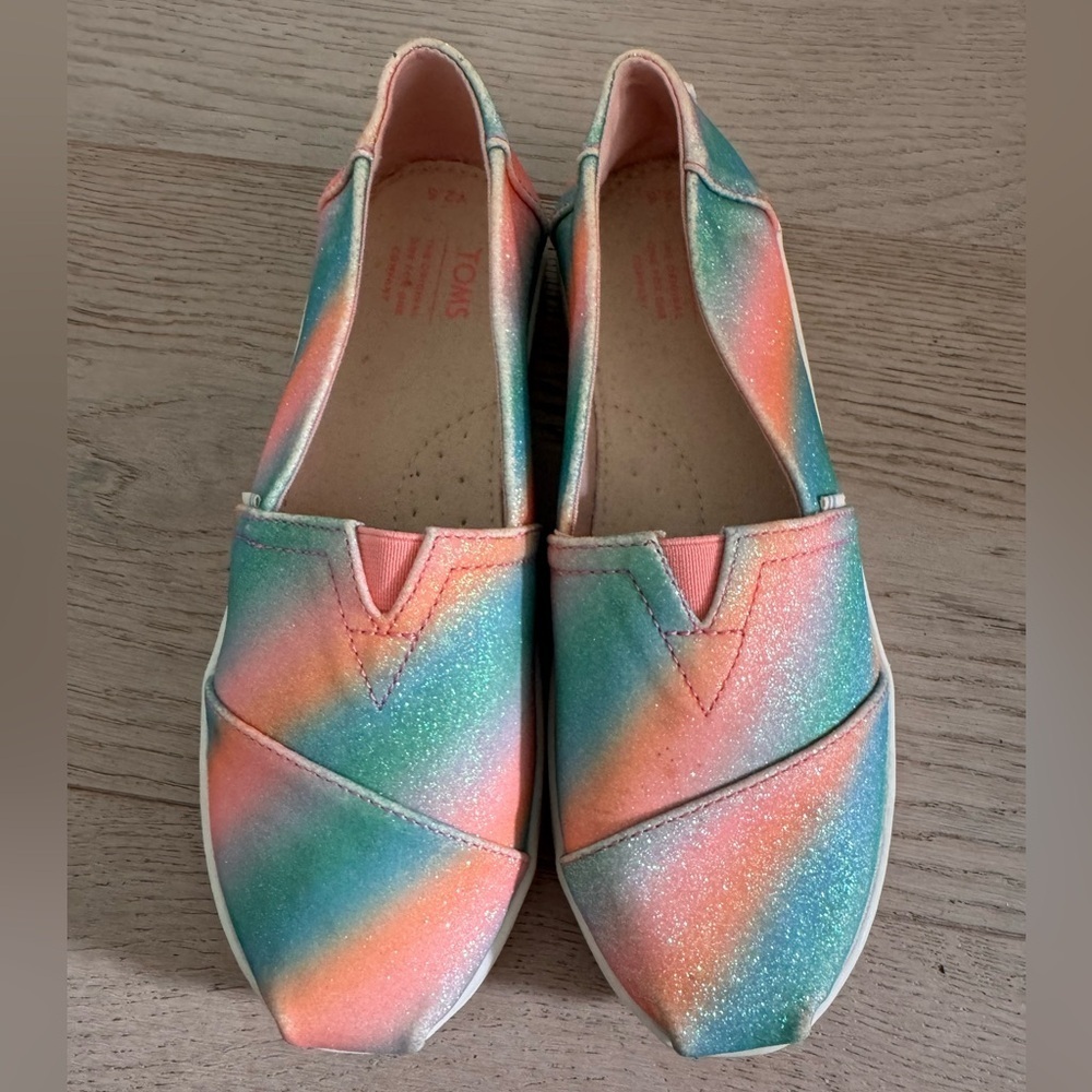 TOMS Kids Alpargata multicolored slip-on shoes - rainbow glitter size Youth 2.5
